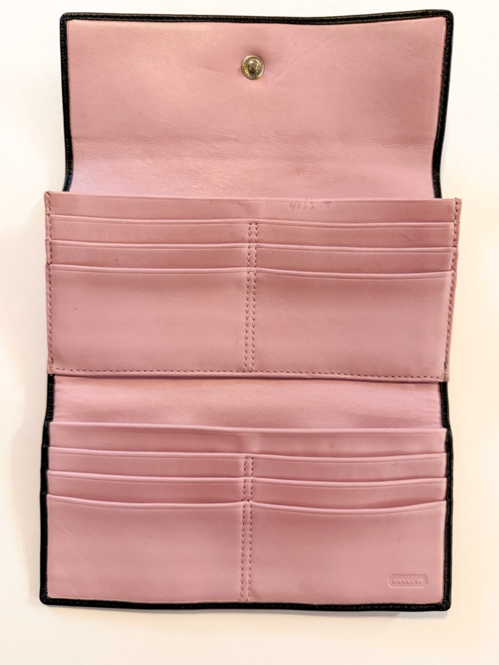 Coach Black Leather Long Wallet Pink Interior Snap Closure Checkbook Style - Picture 3 of 11
